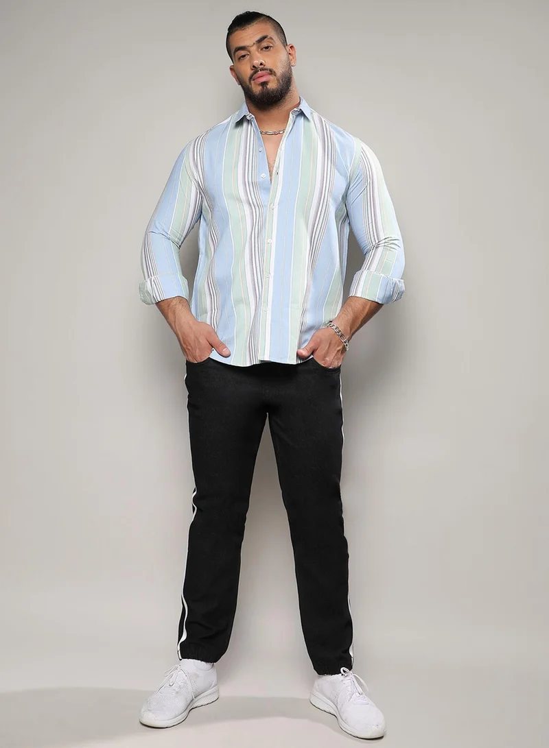 Instafab Plus Instafab Plus Men's Multicolour Striped Plus-Size Fit Button Up Shirt For Casual Wear | Cotton Spread Collar Shirt Crafted With Regular Sleeve & Comfort Fit For Everyday Wear