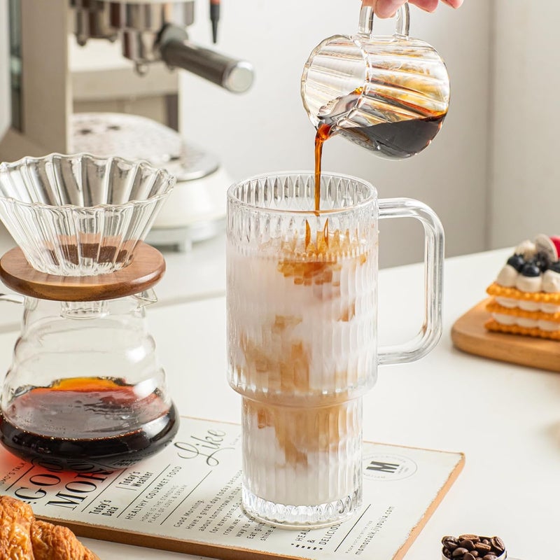 INSETLAN 26oz Raindrop Glass Tumbler with Handle and Lid, Set of 2 – Reusable Iced Coffee Cups with Lids, Clear Glass Cups with Straw for Coffee, Smoothies, Tea, Juice – Perfect for any Occasion - Image 4
