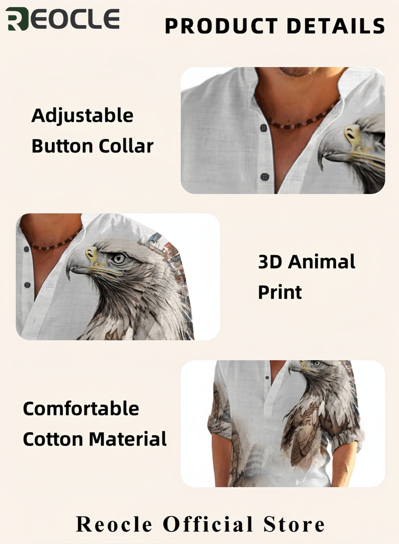 REOCLE Men's Shirt Animal Stylish 3D Printed Graphic Short Sleeve Shirts Casual Fashion Print Button Down Shirt - Image 4