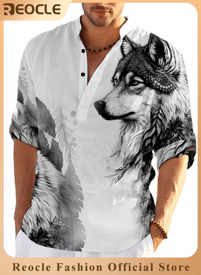 REOCLE Men's Shirt Animal Stylish 3D Printed Graphic Short Sleeve Shirts Casual Fashion Print Button Down Shirt - Image 1