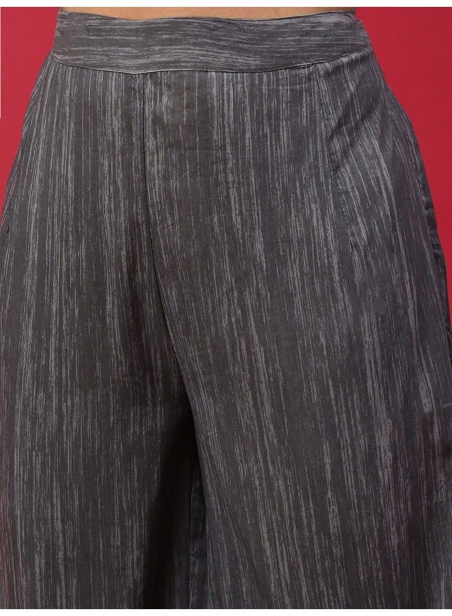 AKS Grey & Pink Printed Kurta & Balloon Palazzo Set - Image 3