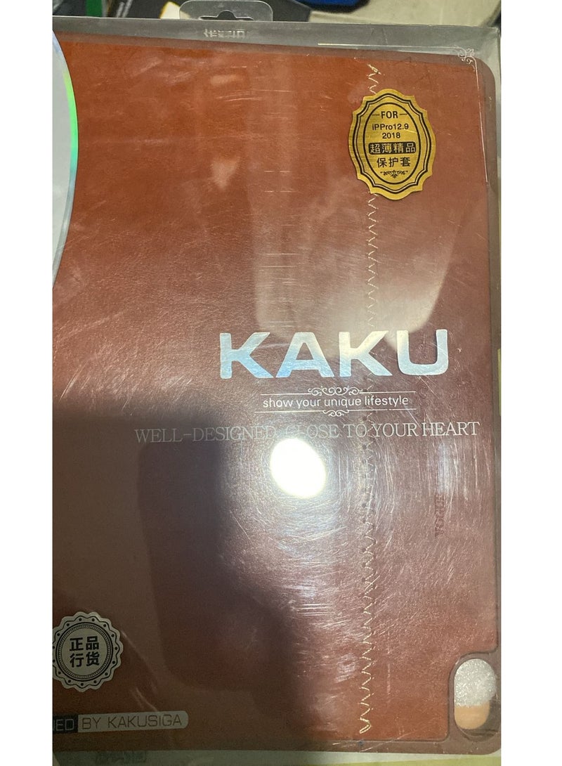 كاكو غطاء حماية فوليو لجهاز آيباد برو 12.9 بوصة، جراب بني نحيف ومتين من جلد البولي يوريثان مع حامل عرض، مقاوم للصدمات والخدش - Image 2