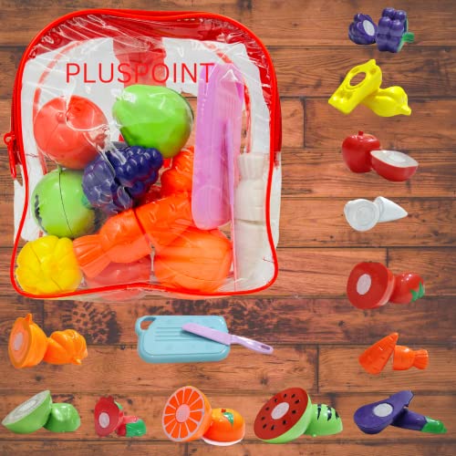 PLUSPOINT Food Cutting Toys 14 PCS with Storage Bag Play Cutting Food Kitchen Toy Cutting Fruits Vegetables Pretend Food Playset Early Development Learning Toy Gifts for Toddlers Girls (14pc Backpack) - Image 2