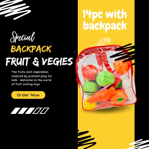 PLUSPOINT Food Cutting Toys 14 PCS with Storage Bag Play Cutting Food Kitchen Toy Cutting Fruits Vegetables Pretend Food Playset Early Development Learning Toy Gifts for Toddlers Girls (14pc Backpack) - Image 5