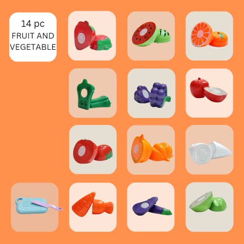 PLUSPOINT Food Cutting Toys 14 PCS with Storage Bag Play Cutting Food Kitchen Toy Cutting Fruits Vegetables Pretend Food Playset Early Development Learning Toy Gifts for Toddlers Girls (14pc Backpack) - Image 3