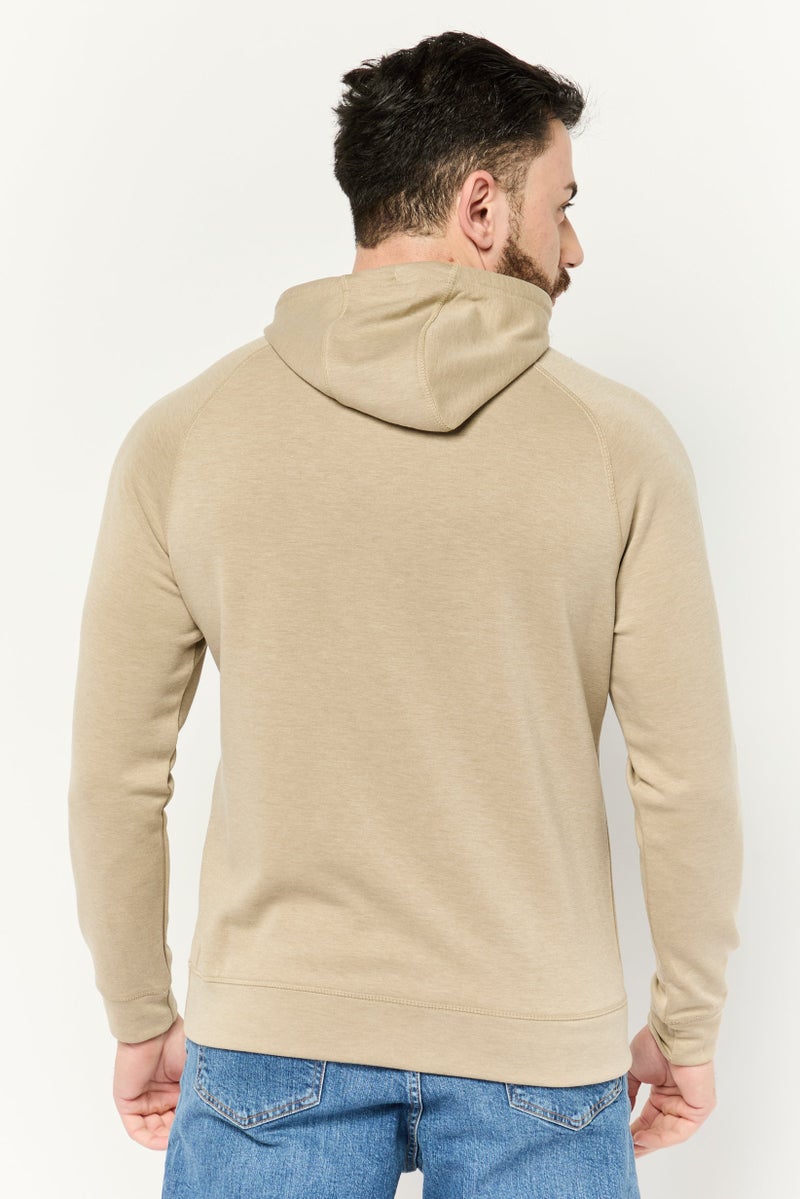 MOTION Men Hooded Brand Logo Long Sleeve Sweatshirt, Khaki - Image 4