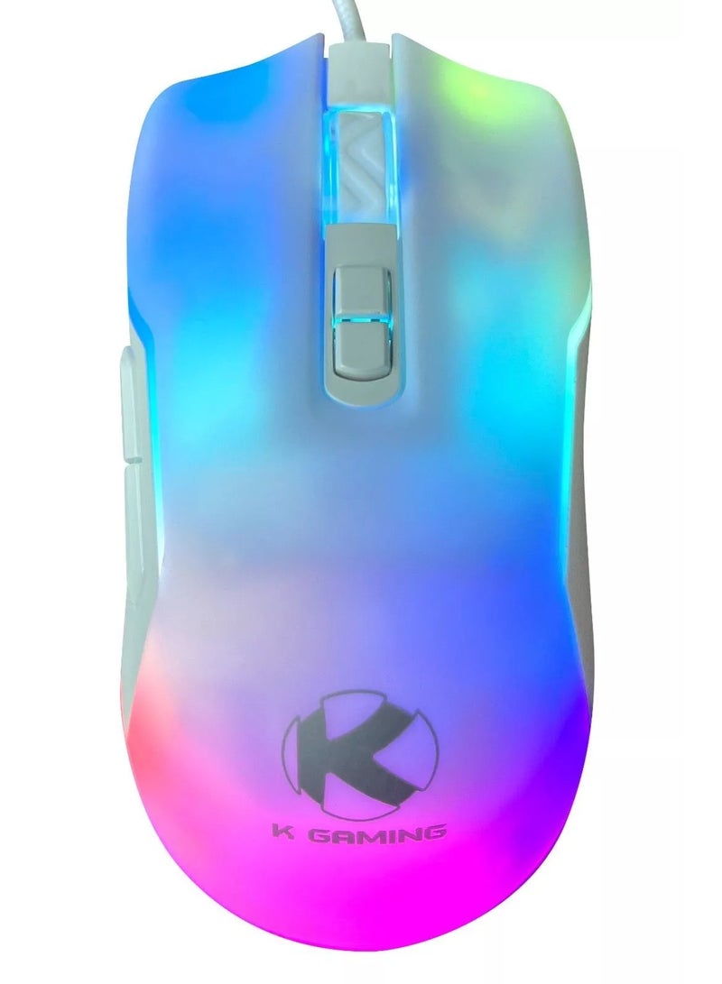 كي قيمنق ماوس ألعاب سلكي KGaming Aura Strike RGB موديل E-GM128 – مستشعر بصري بدقة 12800 DPI، معدل استجابة 1000Hz، إضاءة RGB، تصميم مريح، ماوس USB لأجهزة الكمبيوتر واللابتوب - Image 1