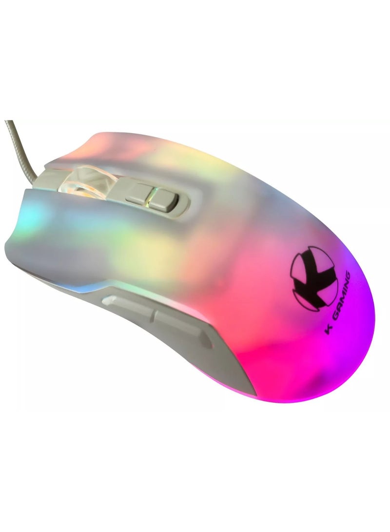 كي قيمنق ماوس ألعاب سلكي KGaming Aura Strike RGB موديل E-GM128 – مستشعر بصري بدقة 12800 DPI، معدل استجابة 1000Hz، إضاءة RGB، تصميم مريح، ماوس USB لأجهزة الكمبيوتر واللابتوب - Image 2