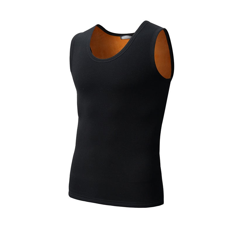 Mens Double-sided Fleece Warm Vest Winter fleece-lined Thickened Round Neck Base Underwear Gold Fleece Coral Fleece Vest Black (single-sided gold velvet) [super soft fine velvet] 