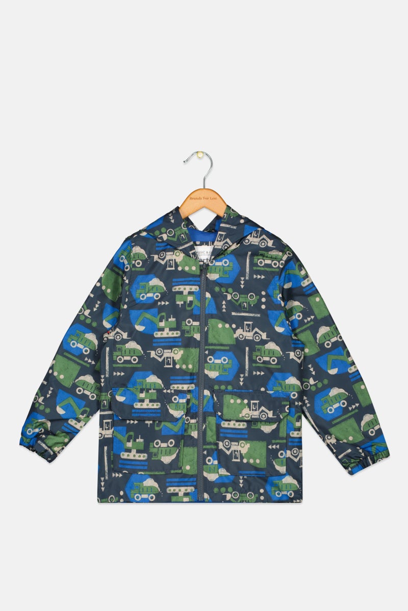 carter's Kids Boy Allover Print Rain Jacket, Navy Blue Combo - Image 1