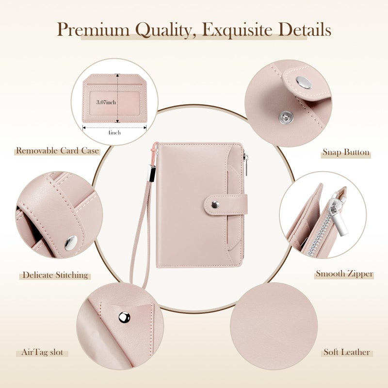Dadanism RFID Passport Holder for Travel, Pu Leather Passport Wallet Cover with Card Holders, SIM Slots, Zippered Coin Pocket and Cash Slot, Slim Compact Travel Wallet for Women, Pink - Image 5