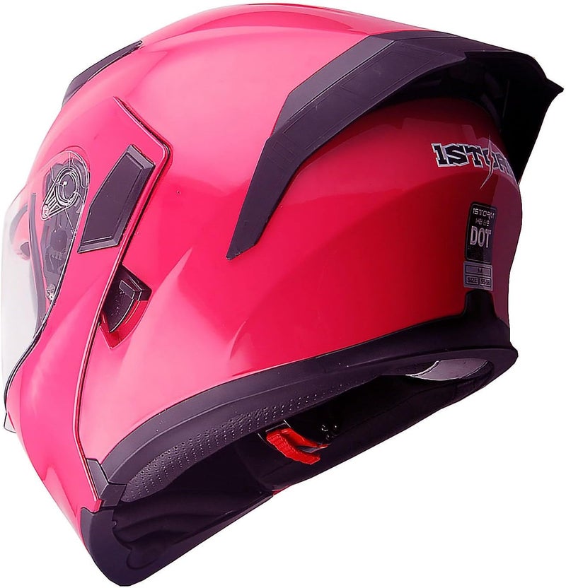 1Storm Motorcycle Modular Full Face Helmet with Dual Visor and Inner Sun Shield - Glossy Pink - Image 3