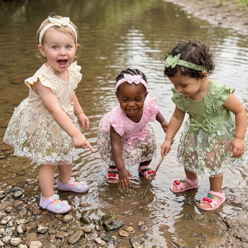 Douhoow Baby Girl Dress Romper Baby Romper Dress Flowers Embroidery Tulle Skirt Infant Girl Summer Clothes with Headband (Pink A, 0-3 Months) - Image 5