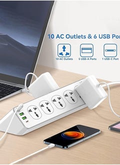 Beirui Multi-Plug Power Extension Adapter, 10 Power Outlets, 3 USB-A, 1 USB-C Universal Sockets, 2 m Power Extension Cable, With Surge Protector  - Image 4