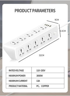 Beirui Multi-Plug Power Extension Adapter, 10 Power Outlets, 3 USB-A, 1 USB-C Universal Sockets, 2 m Power Extension Cable, With Surge Protector  - Image 3