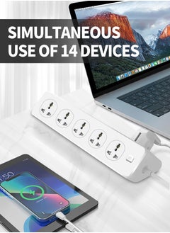 Beirui Multi-Plug Power Extension Adapter, 10 Power Outlets, 3 USB-A, 1 USB-C Universal Sockets, 2 m Power Extension Cable, With Surge Protector  - Image 2