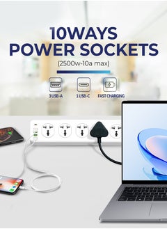 Multi-Plug Power Extension Adapter, 10 Power Outlets, 3 USB-A, 1 USB-C Universal Sockets, 2 m Power Extension Cable, With Surge Protector - pzsku/Z36A5A4EF066F044EAFE1Z/45/_/1723017984/4da6cf66-5164-483e-9ed5-ed4ae032d60b