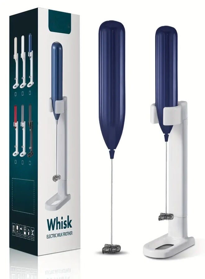 ارواق خلاط حليب كهربائي عالي السرعة مع حامل، يتميز بمحرك 10000 دورة في الدقيقة، و25 خفاقة حلزونية، وتصميم محمول، مثالي للاستخدام المنزلي والتخييم وصنع القهوة واللاتيه والكابتشينو والماتشا - أزرق ملكي - Image 1