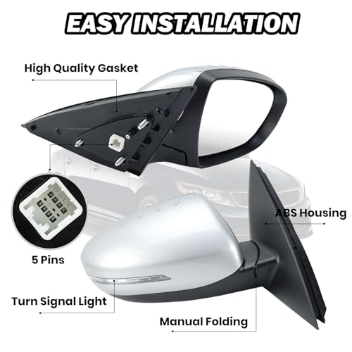 MOFOAP Passenger Side Mirror Compatible with 2011 2012 2013 Kia Optima Mirrors with Turn Signal Light,Power Glass,Manual Folding,Silvery (5 Pins) - Image 4