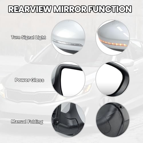 MOFOAP Passenger Side Mirror Compatible with 2011 2012 2013 Kia Optima Mirrors with Turn Signal Light,Power Glass,Manual Folding,Silvery (5 Pins) - Image 3