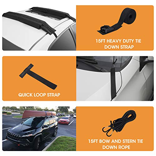 HEYTRIP Roof Rack Pads 30" Aero Crossbar Pads for Kayak/Surfboard/SUP/Canoe with 15FT Tie-Down Straps and Storage Bag - Image 3