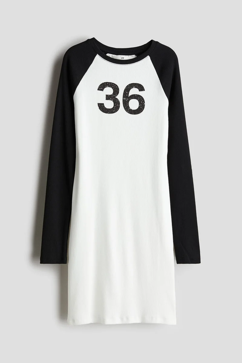 اتش اند ام Printed Raglan-Sleeved Dress