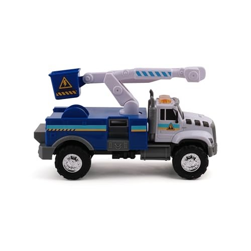 Mighty Fleet Rescue Force 12" Tough Cab Cherry Picker Toy Truck - Realistic Lights & Sounds, Movable Cherry Picker Arm, Free Wheeling Play, Ages 3+ - Image 1