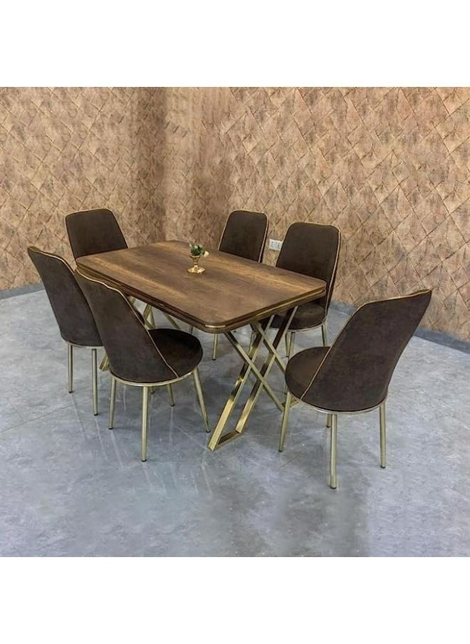 KARNAK - Karnak Toledo Dining Table Set Modern Dinner Set Includes 1-Table & 6-Chairs for Dining Room Kitchen Lounge Table With Comfortable Chairs K-5746 (Golden-Brown) - Image 1