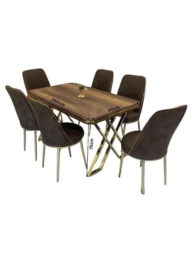 KARNAK - Karnak Toledo Dining Table Set Modern Dinner Set Includes 1-Table & 6-Chairs for Dining Room Kitchen Lounge Table With Comfortable Chairs K-5746 (Golden-Brown) - Image 1
