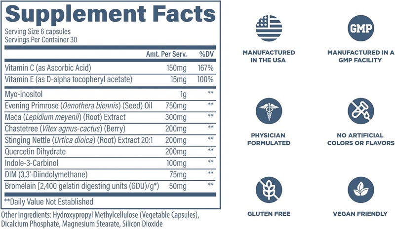 revive ريفايف إم دي توازن الهرمونات للنساء دعم الهرمونات مع ميو إينوزيتول توت الشجرة DIM فيتامين C E وزيت زهرة الربيع المسائية مكملات صحة النساء لتوازن الهرمونات 180 كبسولة - Image 5