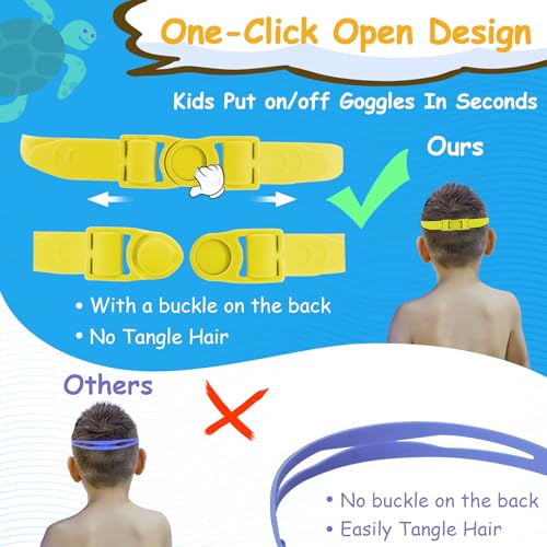 Vvinca Kids Swim Goggles, 180° Clear View Anti-Fog Anit-UV Swimming Goggles, No Leaking Quick Adjustable Strap Swimming Glasses for Kids Children Youth Teens Age 3-12, Yellow - Image 5