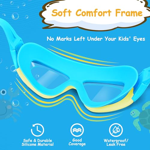 Vvinca Kids Swim Goggles, 180° Clear View Anti-Fog Anit-UV Swimming Goggles, No Leaking Quick Adjustable Strap Swimming Glasses for Kids Children Youth Teens Age 3-12, Yellow - Image 4