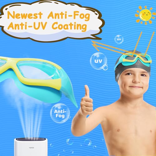 Vvinca Kids Swim Goggles, 180° Clear View Anti-Fog Anit-UV Swimming Goggles, No Leaking Quick Adjustable Strap Swimming Glasses for Kids Children Youth Teens Age 3-12, Yellow - Image 2