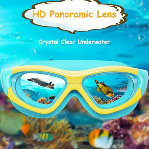 Vvinca Kids Swim Goggles, 180° Clear View Anti-Fog Anit-UV Swimming Goggles, No Leaking Quick Adjustable Strap Swimming Glasses for Kids Children Youth Teens Age 3-12, Yellow - Image 3