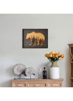 NIKKY HOME NIKKY HOME Cute Bear in The Forest Woodland Decorative Wood Framed Wall Art Prints Cabin Decor, 16" x 12", Dark Slate Grey  - Image 2