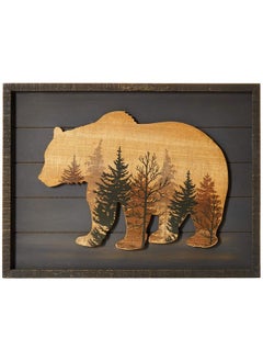 NIKKY HOME NIKKY HOME Cute Bear in The Forest Woodland Decorative Wood Framed Wall Art Prints Cabin Decor, 16" x 12", Dark Slate Grey  - Image 1