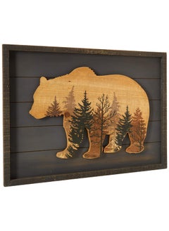 NIKKY HOME NIKKY HOME Cute Bear in The Forest Woodland Decorative Wood Framed Wall Art Prints Cabin Decor, 16" x 12", Dark Slate Grey  - Image 4