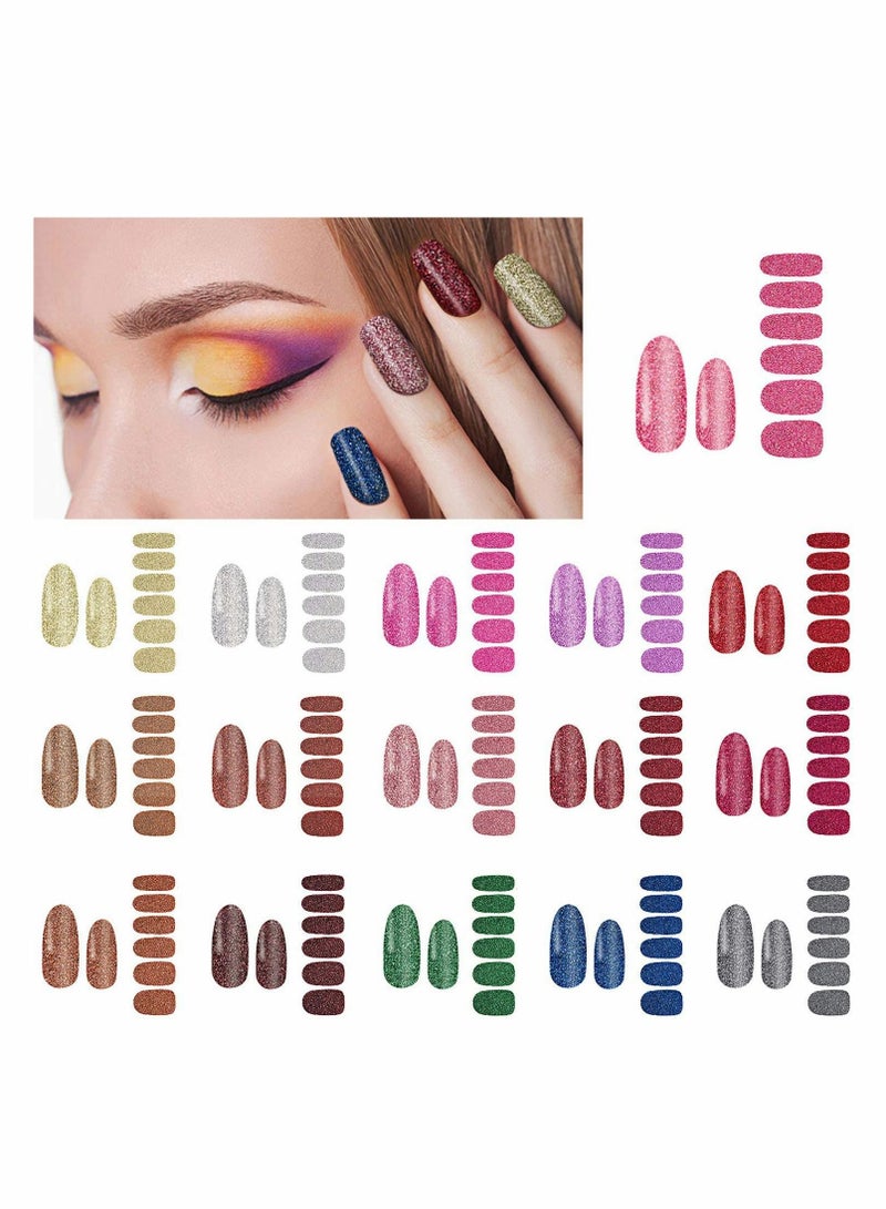 SYOSI Glitter Nail Wraps, 16 Sheets Glitter Nail Wraps Nail Polish Stickers, Self-Adhesive Nail Design Decals Strips in Solid Colors with 2 Pieces Nail File for Women Girls DIY Manicure Nail - Image 1