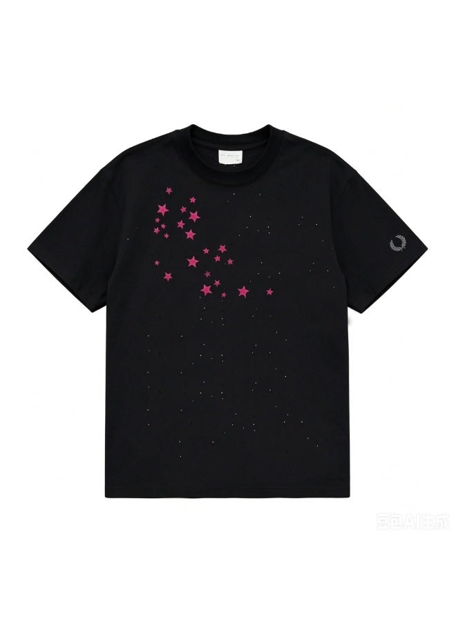 فريد بيري Unisex star rhinestones embellish short-sleeved T-shirts, laurel wreath Logo casual street T-shirts for men and women. - Image 3