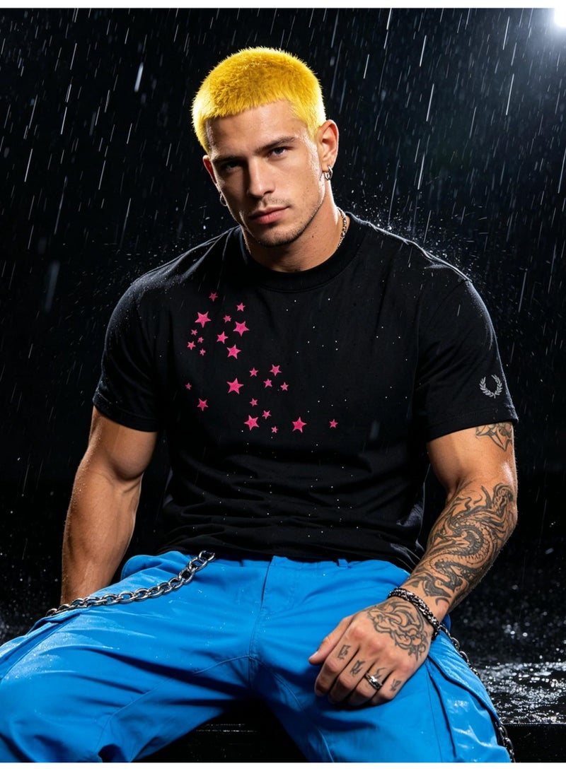 فريد بيري Unisex star rhinestones embellish short-sleeved T-shirts, laurel wreath Logo casual street T-shirts for men and women. - Image 1