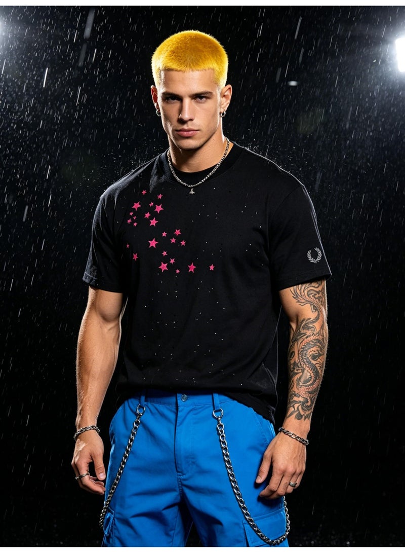 فريد بيري Unisex star rhinestones embellish short-sleeved T-shirts, laurel wreath Logo casual street T-shirts for men and women. - Image 4