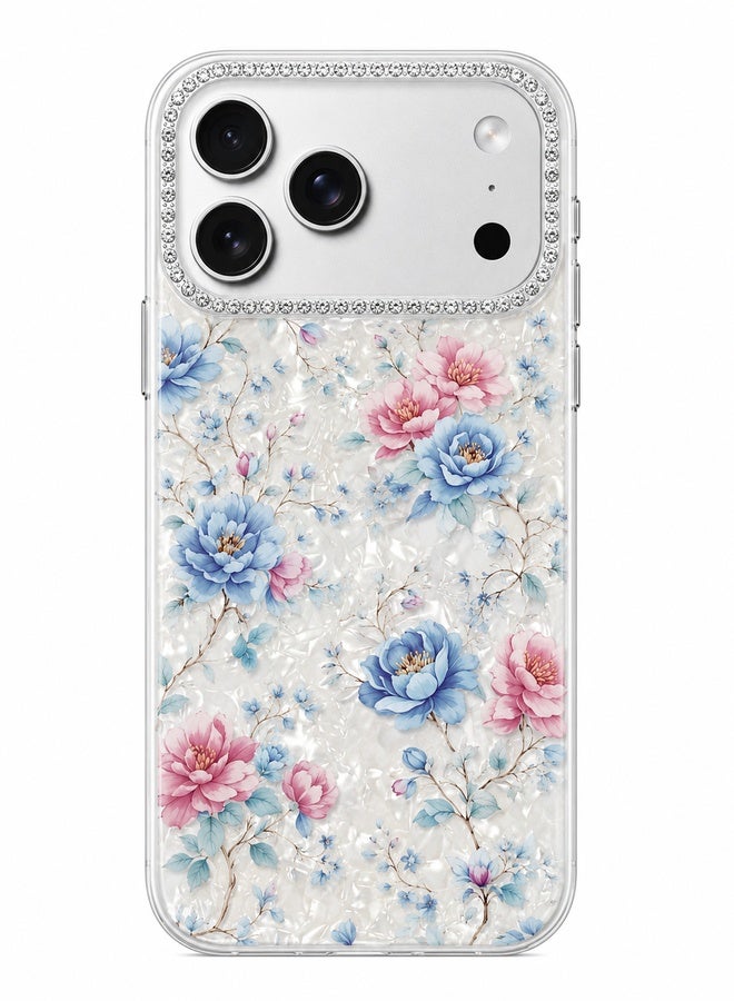 VR CREATIVE Protective Case Cover for Apple iPhone 17 Pro Max with Floral Marble Flower Print Transparent TPU + PC Shockproof Back Cover Design 5 - Image 1