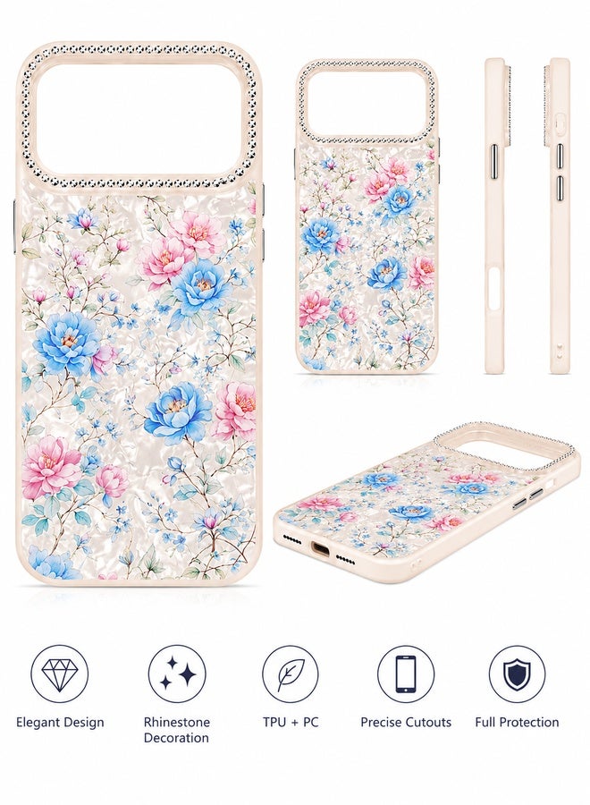 VR CREATIVE Protective Case Cover for Apple iPhone 17 Pro Max with Floral Marble Flower Print Transparent TPU + PC Shockproof Back Cover Design 5 - Image 2
