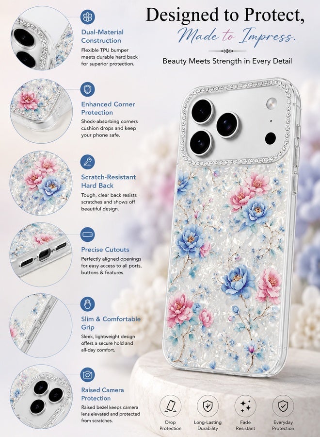 VR CREATIVE Protective Case Cover for Apple iPhone 17 Pro Max with Floral Marble Flower Print Transparent TPU + PC Shockproof Back Cover Design 5 - Image 3