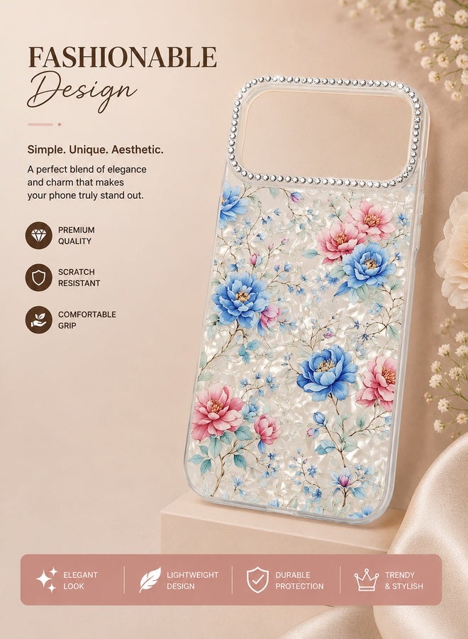 VR CREATIVE Protective Case Cover for Apple iPhone 17 Pro Max with Floral Marble Flower Print Transparent TPU + PC Shockproof Back Cover Design 5 - Image 4