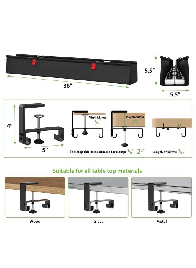 KEEGH Large 36" Under Desk Cable Management Tray - Under Desk Cord Organizer - Clamp/Screw Mount - Support Upto 70lbs - Fabric Wire Management - Gaming/PC Cable Raceways - Cord Hiders for Office/Home - Image 4