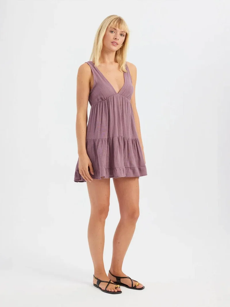 هيكاب V Neck Tiered Sleeveless Mini Dress