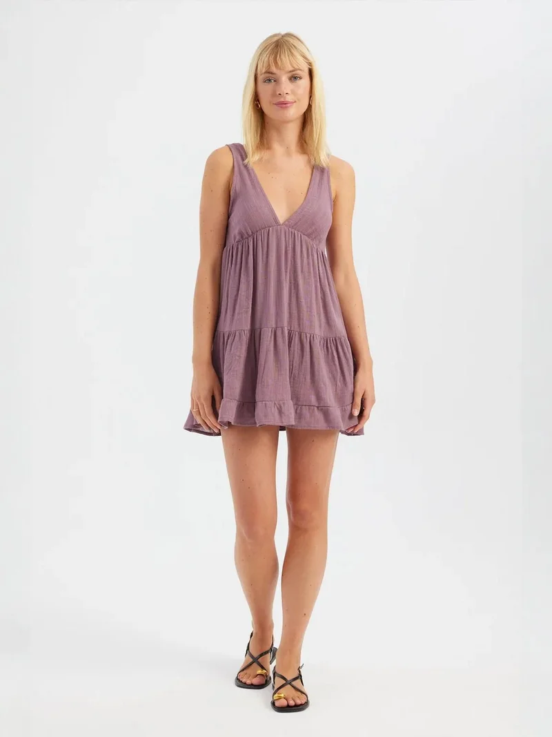 هيكاب V Neck Tiered Sleeveless Mini Dress