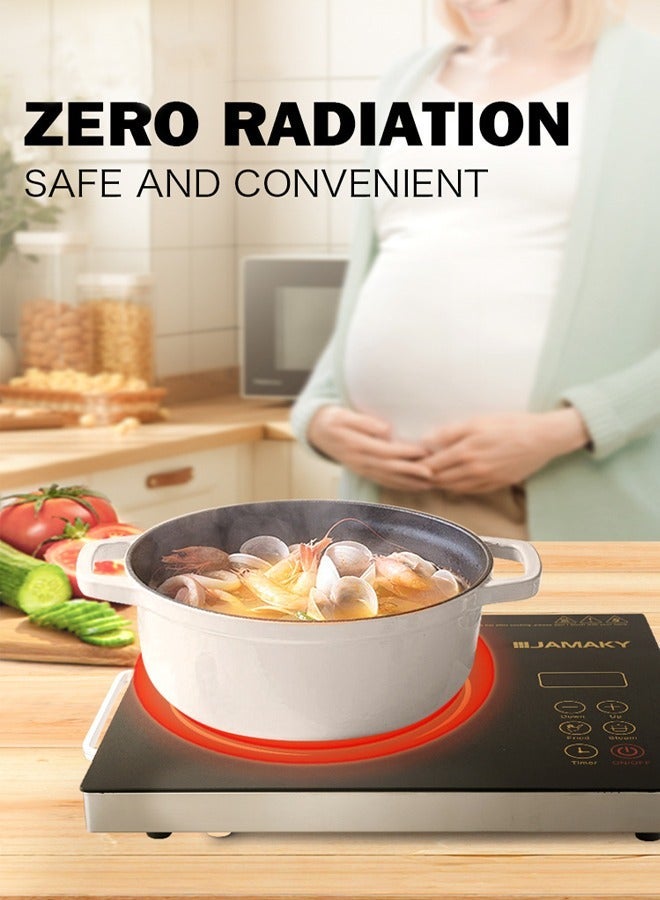 JAMAKY Portable Infrared Cooker,2800W Countertop Infrared Hot Plate with Touch Control,6 Temperature Levels Setting & Timer,Multiple Preset Functions,Overheat Protection,Compatible with All Cookware,JMK7004 - Image 3