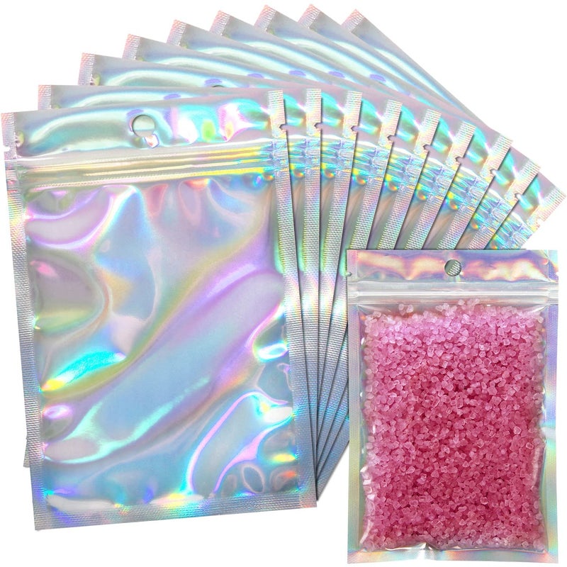 EgticLive 100 Pack Resealable Holographic Bags for Small Business, Iridescent Mylar Bags with Clear Front Smell Proof Foil Packing Pouches for Multipurpose Storage (5.5 X 7.9 inches)